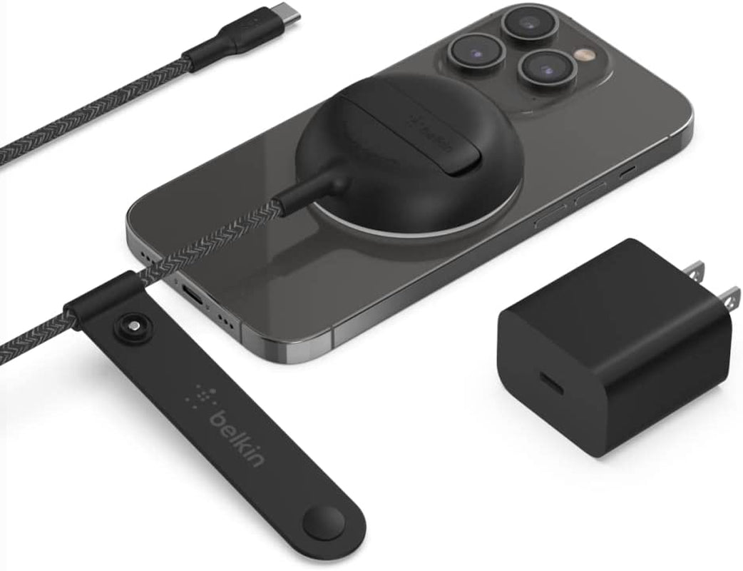 Belkin Wireless Charger Fast Charging up to 15W with Official Made for Magsafe Module and Pad Style, Kick Stand for Iphone 14, 14 Plus, 14 Pro, 14 Pro Max, 13, 12, and Other Magsafe Iphones  Belkin Black Power Supply Included 