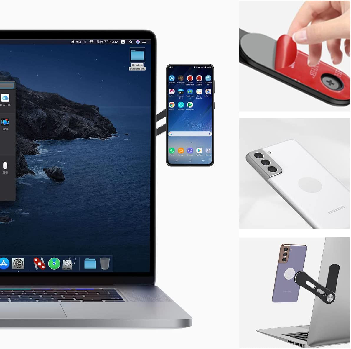 Magnetic Laptop Phone Holder Compatible with All Phones, Enjoy a Dual-Screen Experience with the Expand Bracket for Laptop, Fitting for All Laptops or All Kinds of Flat Computer Display  Doter   