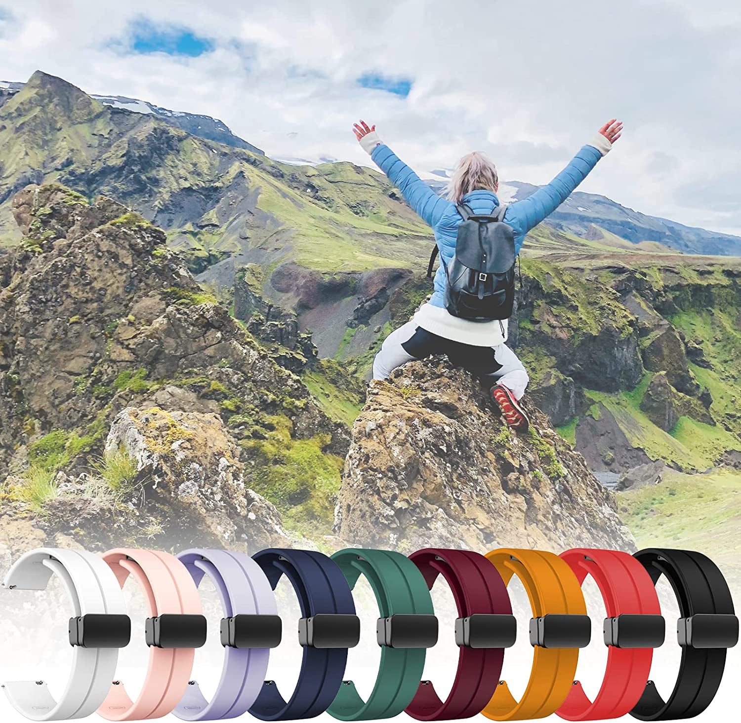 Mackpoimer Magnetic Bands for Garmin Venu/Vivoactive 3 Watch Band, 20Mm Silicone Wristband with Adjustable Magnetic Folding Buckle for Garmin Venu Sq, Vivoactive 3 Music, Forerunner 645/245 Music  MAKCPOIMER   