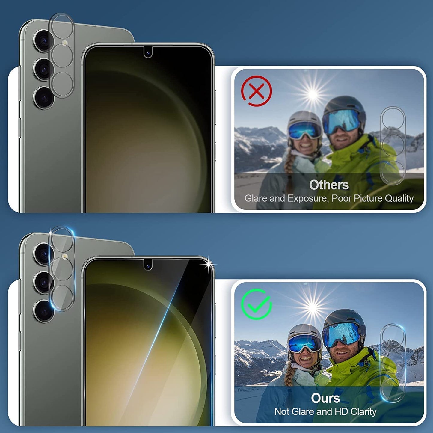 Yoyamo 【3+3 Pack Screen Protector for Samsung Galaxy S23 Plus/S23+ with 3 Pack Tempered Glass Screen Protective Film and 3 Pack Camera Lens Protector-Bubble Free High Definition  Yoyamo   