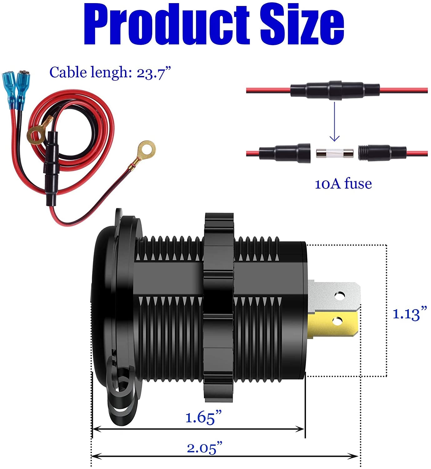 YONHAN 12V USB Outlet Quick Charge 3.0 Dual USB Charger Socket, USB Cigarette Lighter Socket with LED Voltmeter, Waterproof Aluminum Car Charger Adapter DIY Kit for Car Marine Truck Golf Cart RV, Etc.  YONHAN   
