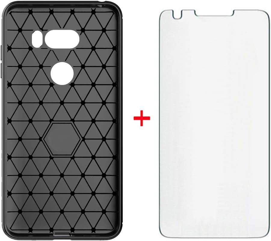 Phone Case for LG V35 Thinq V30 plus with Tempered Glass Screen Protector Slim Accessories Silicone Protective Cell Cover LGV30 LGV35 LG30 LG35 Thin Q V35Thinq V30Plus V 30 35 V30+ V30S 30Plus 35Thinq  NSS   