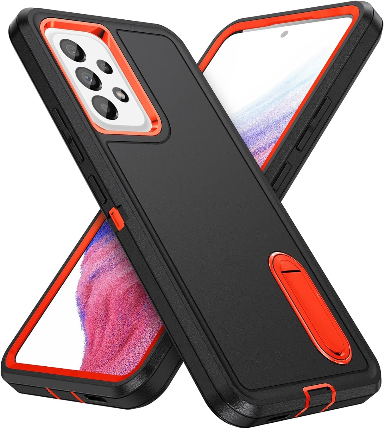 Idweel Galaxy A53 5G Case with Build-In Kickstand(2022), Heavy Duty Protection Shockproof Anti-Scratch Rugged Slim Fit Protective Durable Case Hard Cover for Samsung Galaxcy A53 5G 6.5",Black/Orange  IDweel   