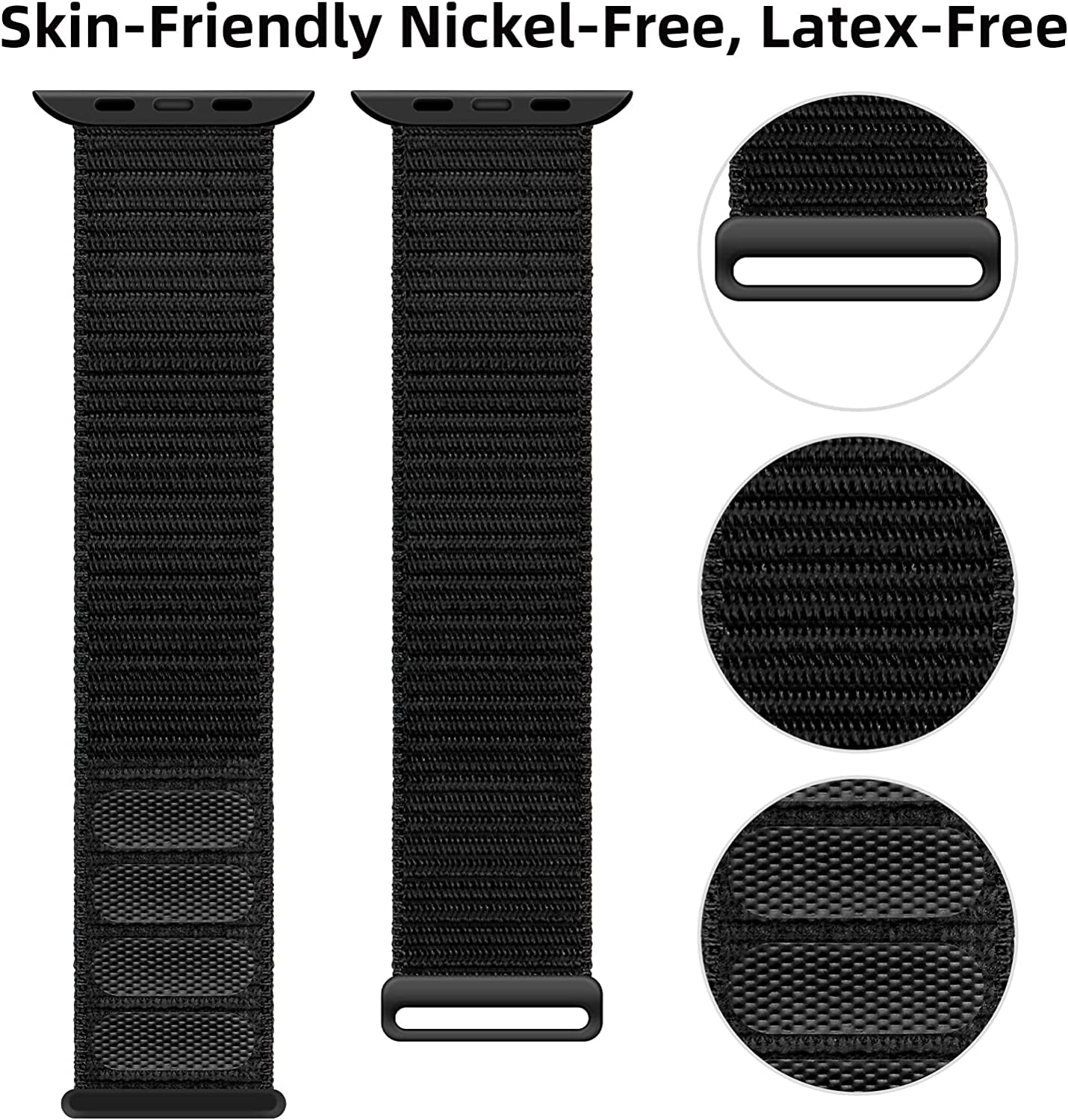 Oxwallen Sport Loop Nylon Band Compatible with Apple Watch 7/8 Ultra 49Mm 45Mm 42Mm 44Mm, Comfortable Braided Strap Women Men Competible for Iwatch SE & Series 7/8 6 5 4 3, Black  OXWALLEN   