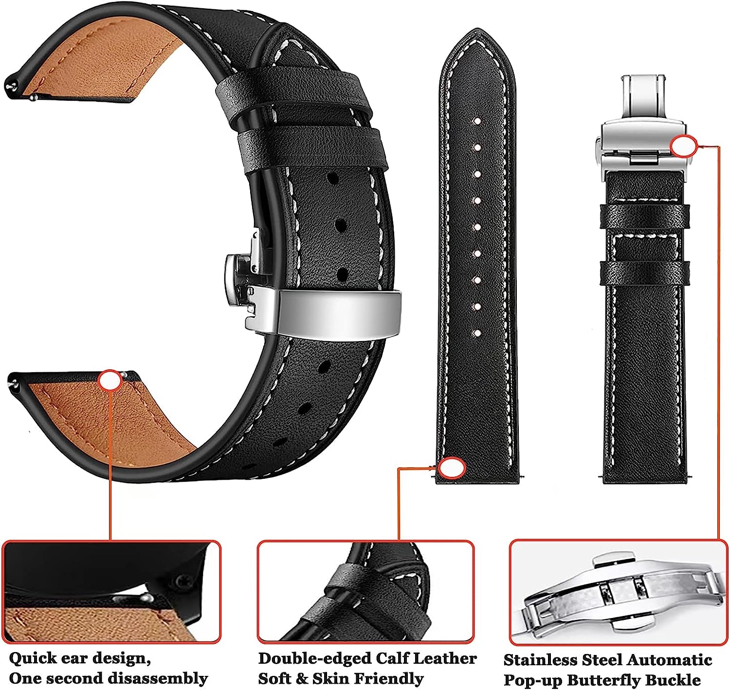 QIGOMINPP Genuine Leather Band Compatible with Apple Watch Bands 38Mm/40Mm/41Mm 42Mm/44Mm/45Mm,Butterfly Buckle Replacement Strap Compatible for Iwatch Series 7/6/5/4/3/2/1/SE  QIGOMINPP   