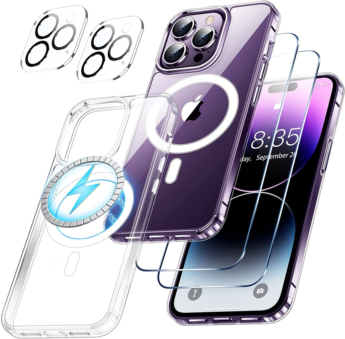 Temdan Magnetic for Iphone 14 Case,[Not Yellowing] with 2 Pack [Glass Screen Protector + Lens Protector] Military Drop Protection Shockproof Slim Iphone 14 Phone Case 6.1"/Clear  Temdan Crystal Clear iPhone 14 Pro 6.1 