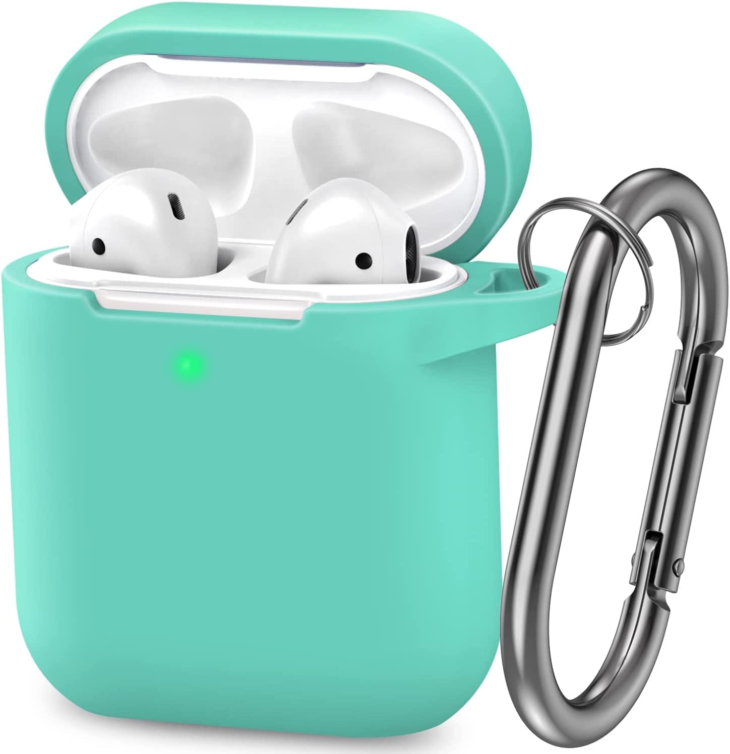 ATUAT Airpods Case Cover, Full Protective Silicone Skin Dust-Proof Designed for Apple Airpods 1St 2Nd Generation with Keychain, Front LED Visible, Light Blue  ATUAT D-Mint Green  