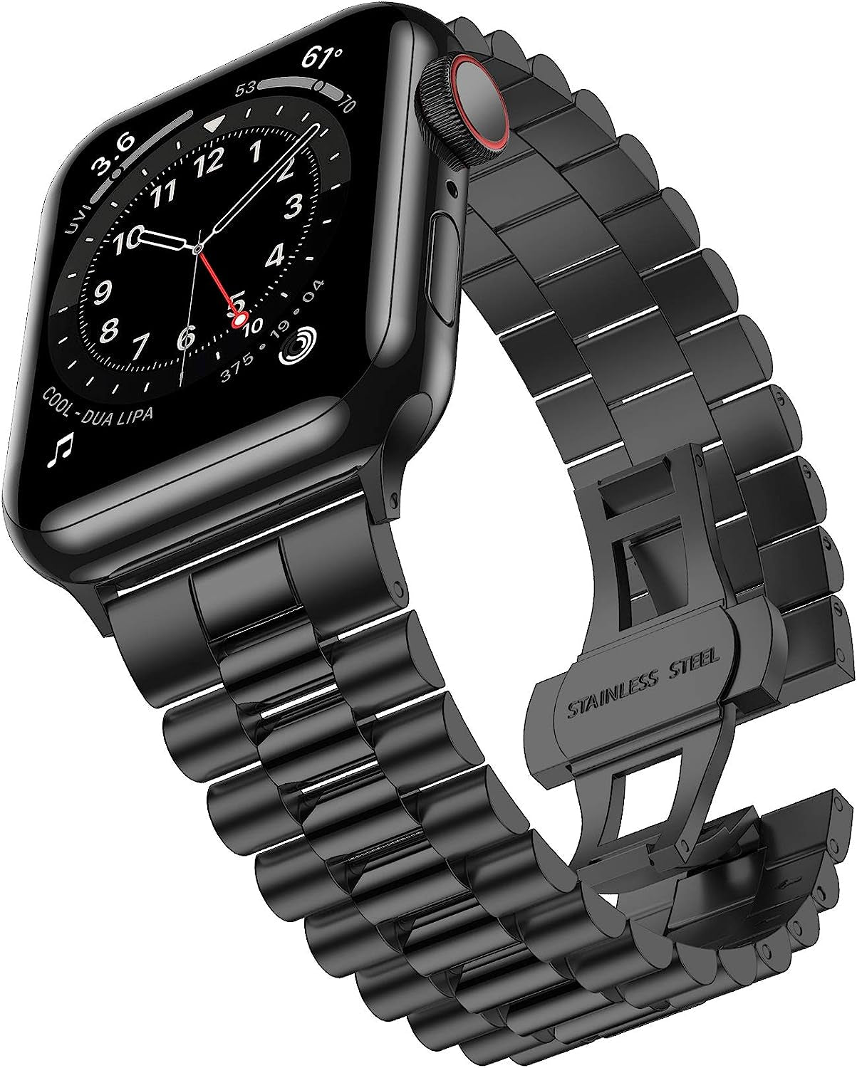 Baozai Compatible with Apple Watch Band Series 5 44Mm 42Mm, Stainless Steel Iwatch Band with Butterfly Folding Clasp for Iwatch Band Series 5/4/3/2/1  baozai 3Rows-Black 41/40/38 mm 