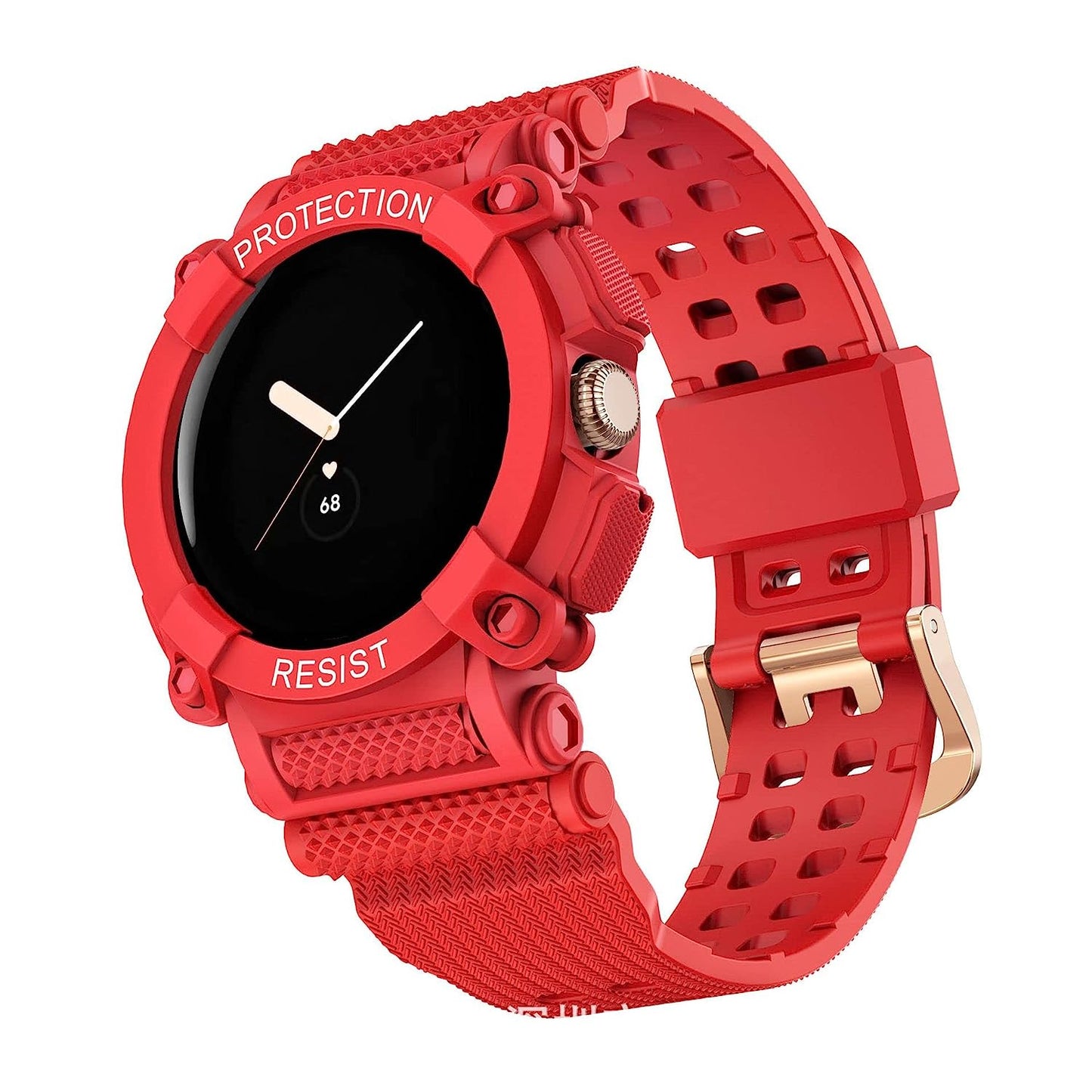Pixel Watch Band Google Pixel Watch Band Silicone Watch Band Strap Shockproof Replacement Band One-Piece Strap for All-Round Protection Breathable Light Weight (Black)  BODYMART Red  