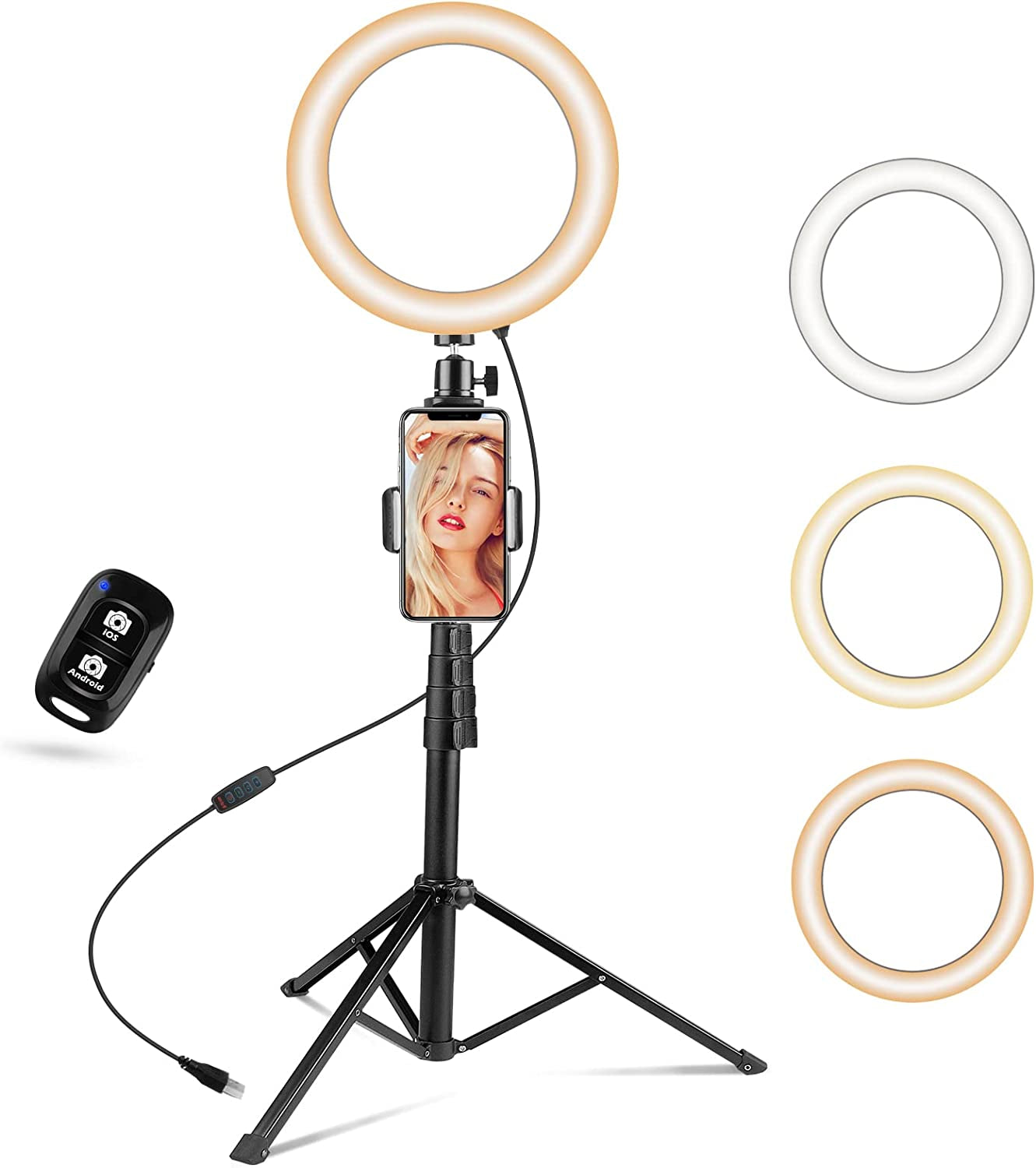 Ubeesize Selfie Ring Light with Tripod Stand and Phone Holder, Portable and Circle Ringlight for Phone (Carbon)  UBeesize   