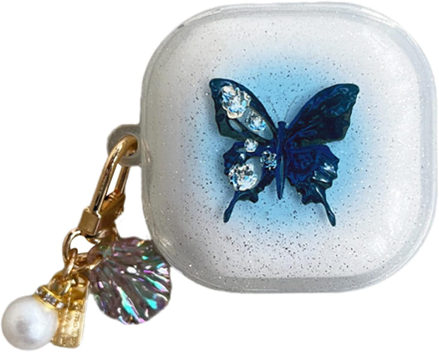 AOLABOKY Earphone Case for Samsung Galaxy Buds Live/Buds Pro/Buds 2/Buds2 Pro Charging Box,Beautiful Butterfly Shiny Transparent Headset Protective Case with Keychain (Purple)  AOLABOKY Blue  