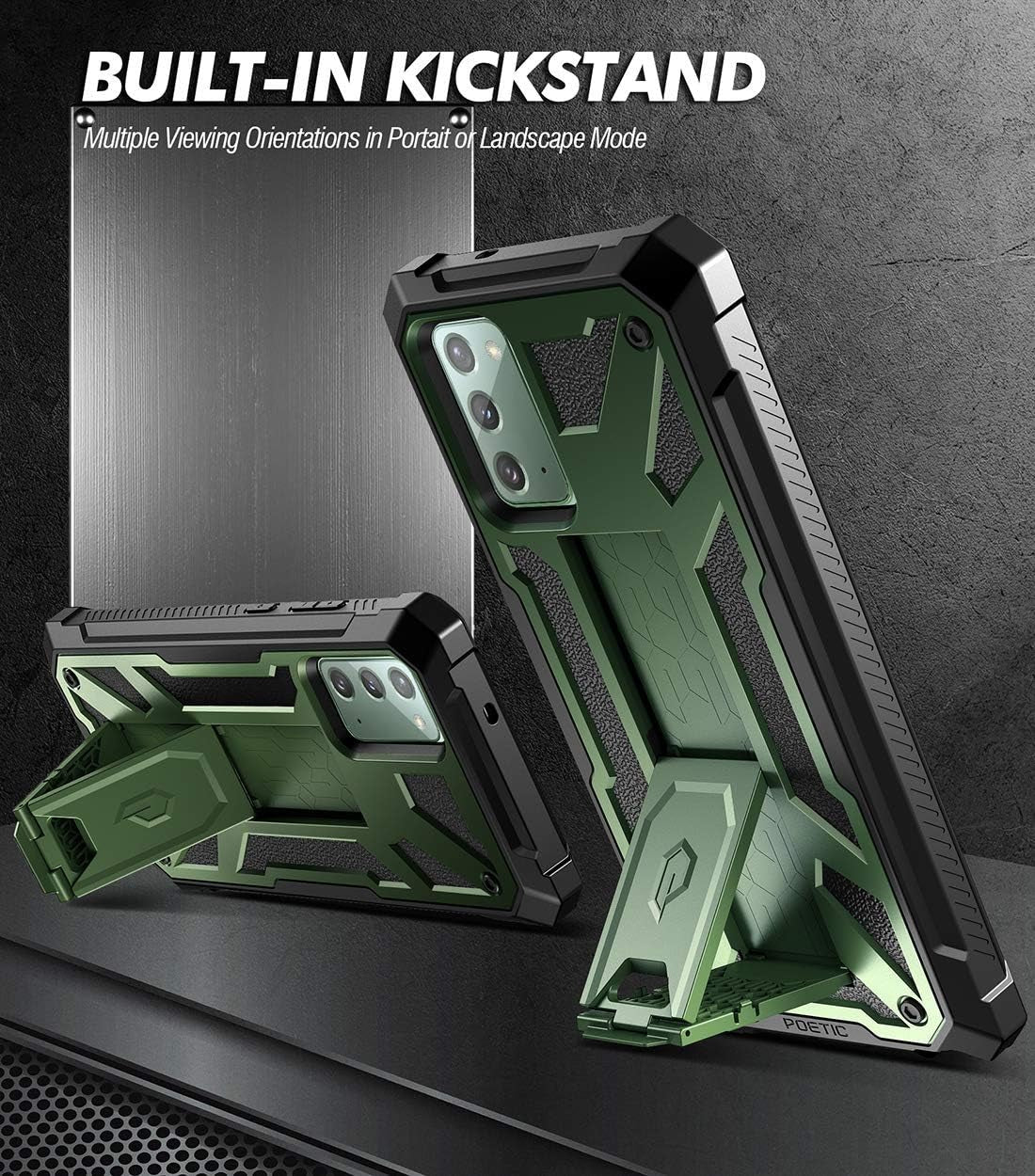 Poetic Spartan Series for Samsung Galaxy Note 20 Case, Full-Body Rugged Dual-Layer Metallic Color Accent with Premium Leather Texture Shockproof Protective Cover with Kickstand, Metallic Green  Poetic   