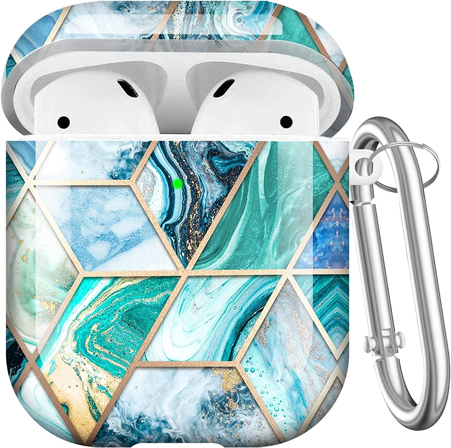 Maxjoy Compatible Airpods Case Cover, Leopard Print Case for Women Men Cute Air Pod 2 Hard Shell Protective Cover with Keychain Compatible with Apple Airpods Charging Case 2&1  Maxjoy Green + Blue  