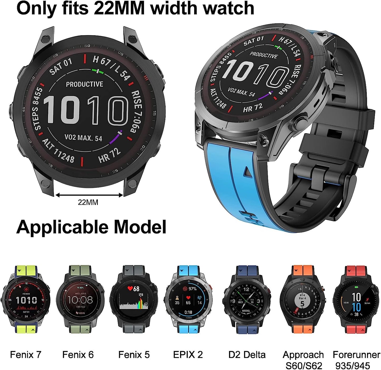 ISABAKE Compatible with Fenix 5 Watch Band, Easy Fit 22MM Band for Fenix 5 Plus/Fenix 6/Fenix 7/Forerunner 935/Forerunner 945/Approach S60/Quatix 5/Quatix 6  Isabake   