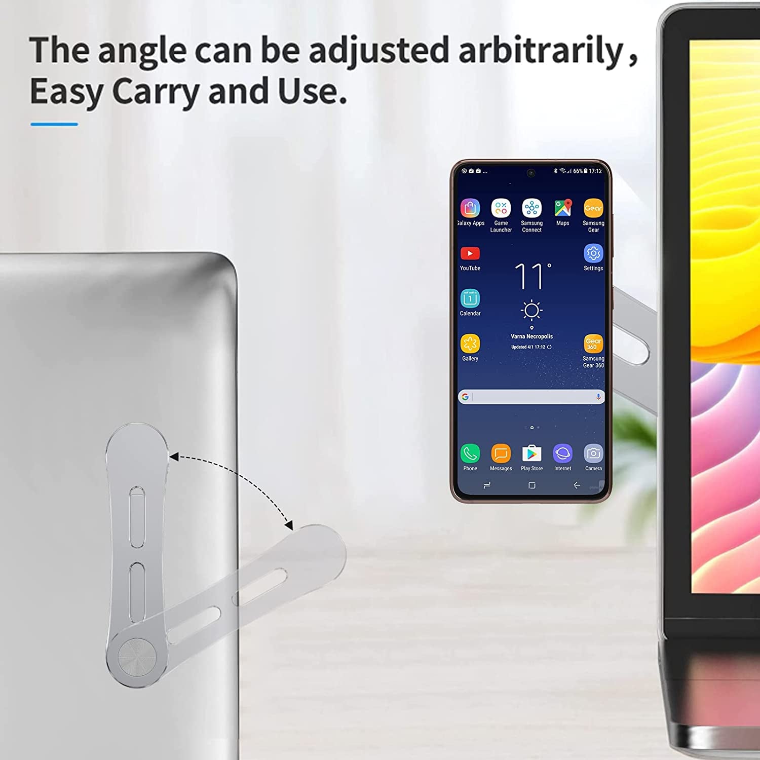 Magnetic Laptop Phone Holder Compatible with All Phones, Enjoy a Dual-Screen Experience with the Expand Bracket for Laptop, Fitting for All Laptops or All Kinds of Flat Computer Display  Doter   