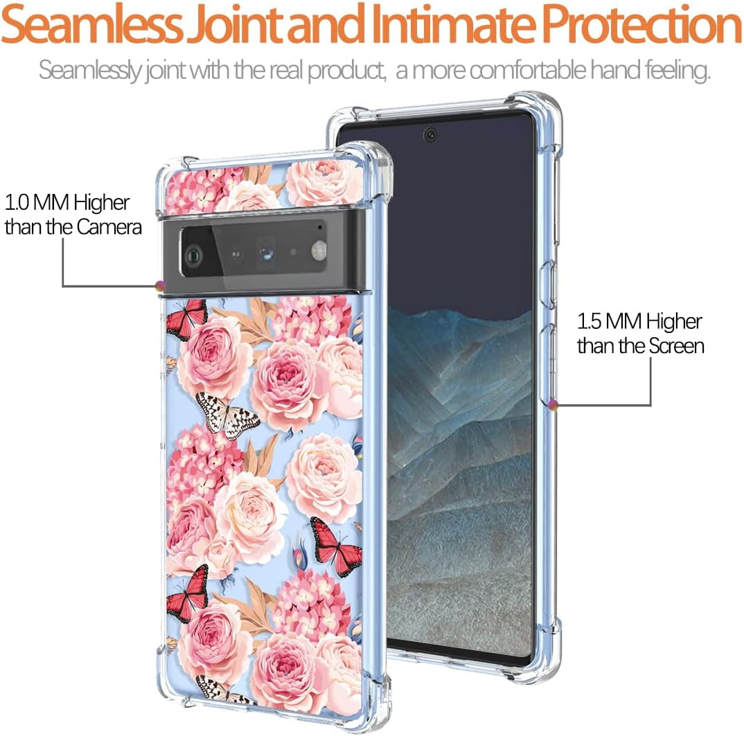 KOARWVC Case for Pixel 6 Pro Case, Google 6 Pro G8VOU Case Clear with Design Soft TPU Shock Absorption Slim Floral Pattern Protective Back Cover Cases for Google Pixel 6 Pro 5G (Flower Butterfly)  KOARWVC   