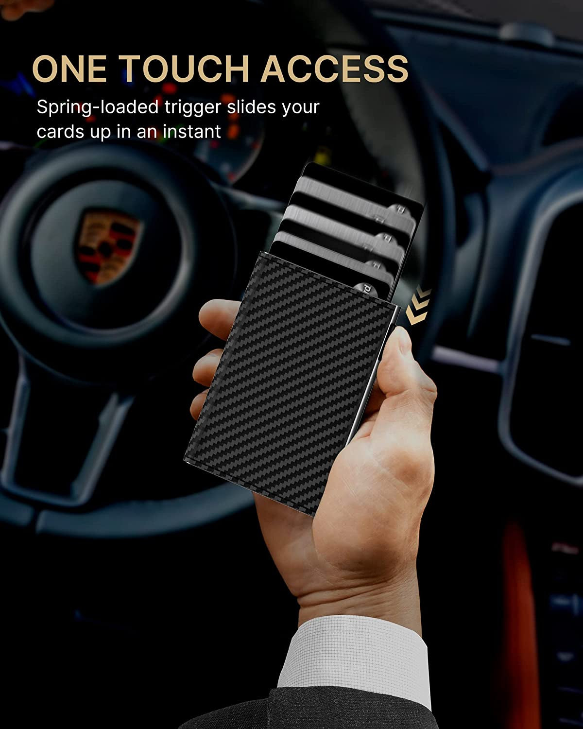 Typecase Mens Wallet Card Holder: Pop up Aluminum Case, Carbon Fiber Leather, Smart, RFID Blocking, Slim, Minimalist, Front Pocket - 9-14 Card Capacity | ID Window | Cash Slot (Black)  typecase   