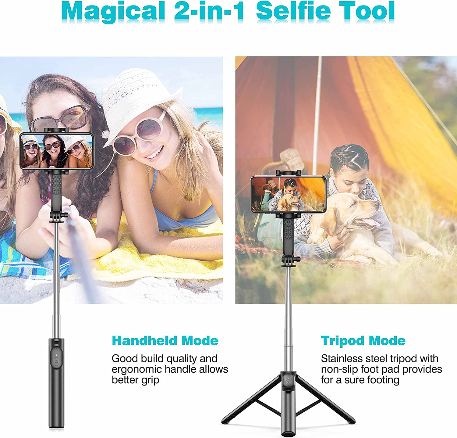 Selfie Stick, Extendable Selfie Stick Tripod with Wireless Remote, Portable Phone Tripod Stand for Group Selfie/Live Streaming/Video Recording Compatible with All Cellphone, Compact Size & Lightweight  Erligpowht   