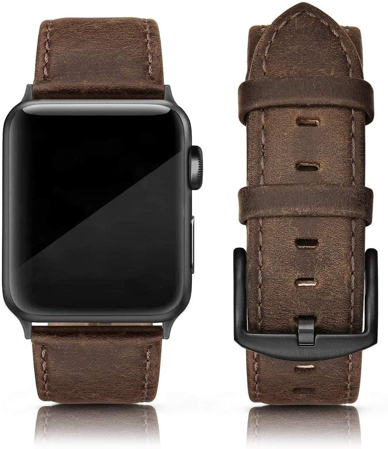 EDIMENS Leather Bands Compatible with Apple Watch 45Mm 42Mm 44Mm Band Men Women, Vintage Genuine Leather Wristband Replacement Band Compatible for Apple Watch Iwatch Series 8 7 6 5 4 3 2 1, SE Sports Retro Walnut  EDIMENS Retro Brown  