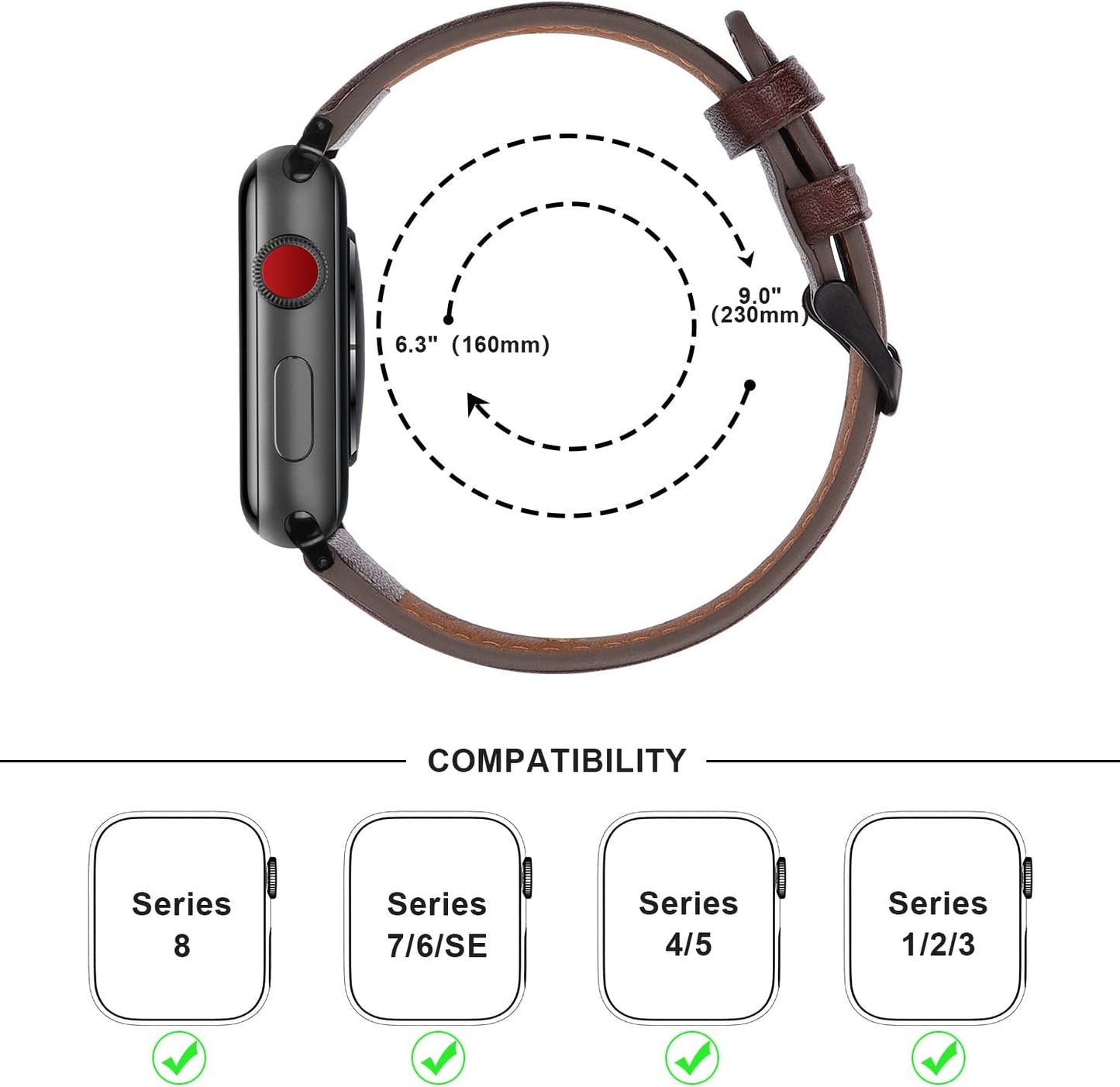 Anlinser Bands Compatible with Apple Watch Band 45Mm 44Mm 42Mm 41Mm 40Mm 38Mm for Women Men, Leather Replacement Strap Compatible with Iwatch Series 8 7 6 5 4 3 2 1, SE (45Mm/44Mm/42Mm, Dark Brown)  Anlinser   