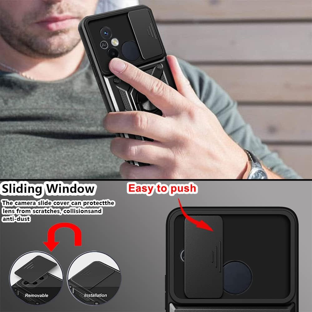 ZMONE Phone Case for Xiaomi Redmi 12C Case with Glass Screen Protector, [2 Pack] Built Slide Camera Protection Cover,Military Heavy Duty Full Body Protective Phone Case - Red  Chengmi   