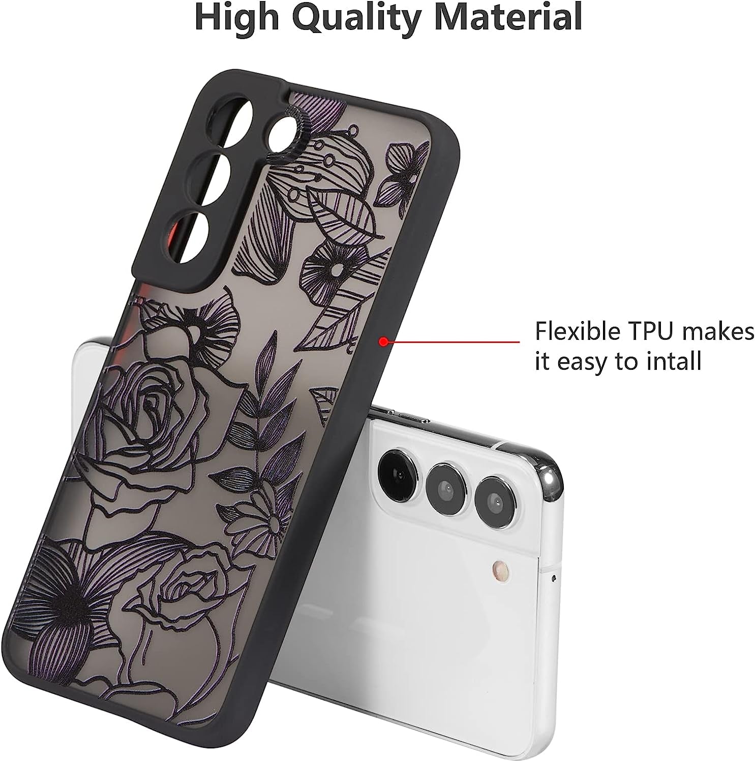 XIZYO Designed for Samsung Galaxy S22 Case, Rose Pattern Floral Print Design Slim Case for Girls Women TPU Bumper Shockproof Protective Cover, Black  XIZYO   