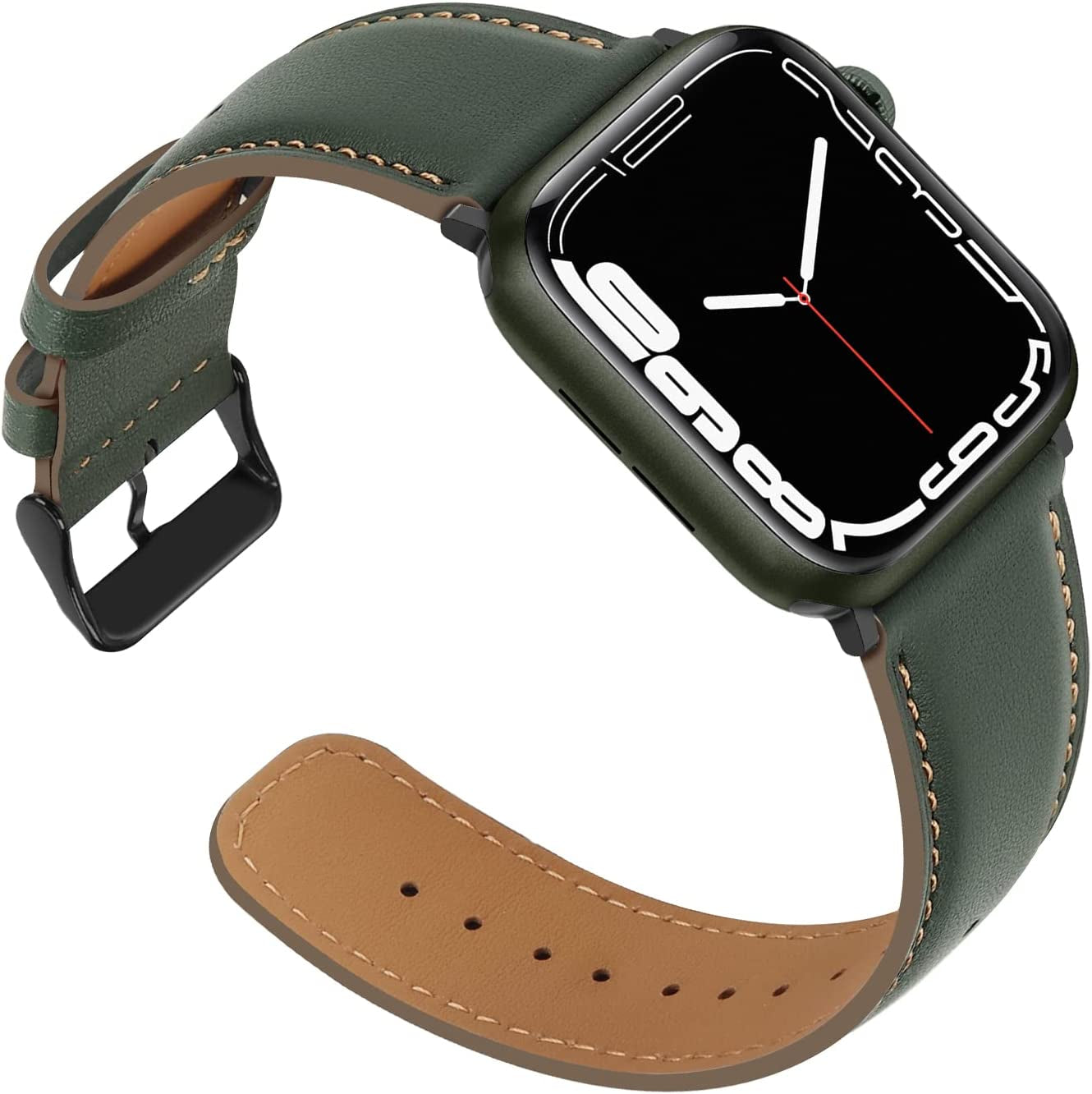 Anlinser Bands Compatible with Apple Watch Band 45Mm 44Mm 42Mm 41Mm 40Mm 38Mm for Women Men, Leather Replacement Strap Compatible with Iwatch Series 8 7 6 5 4 3 2 1, SE (45Mm/44Mm/42Mm, Dark Brown)  Anlinser Dark Green 41mm/40mm/38mm 