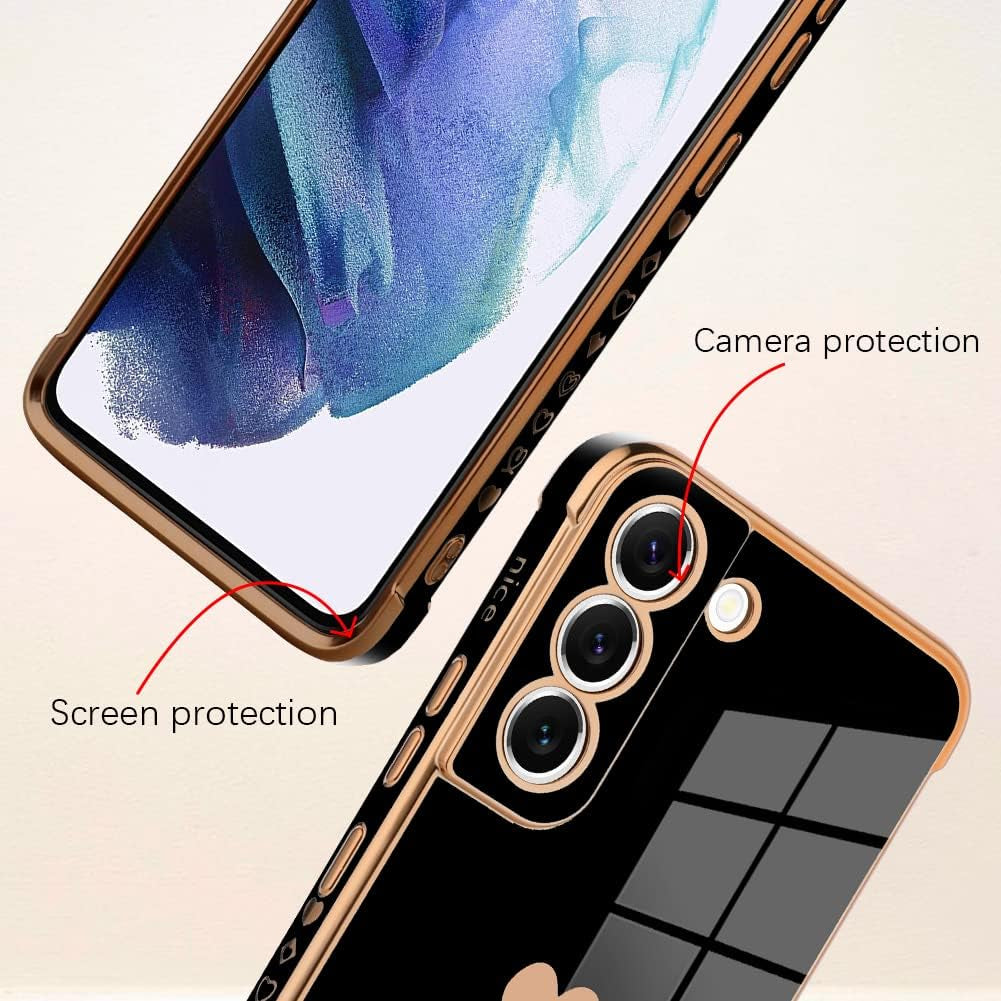 Bonoma Compatible with Samsung Galaxy S21 Case Love Heart Plating Electroplate Luxury Elegant Case Camera Protector Soft TPU Shockproof Protective Corner Back Cover Galaxy S21 Case -Black  Bonoma   