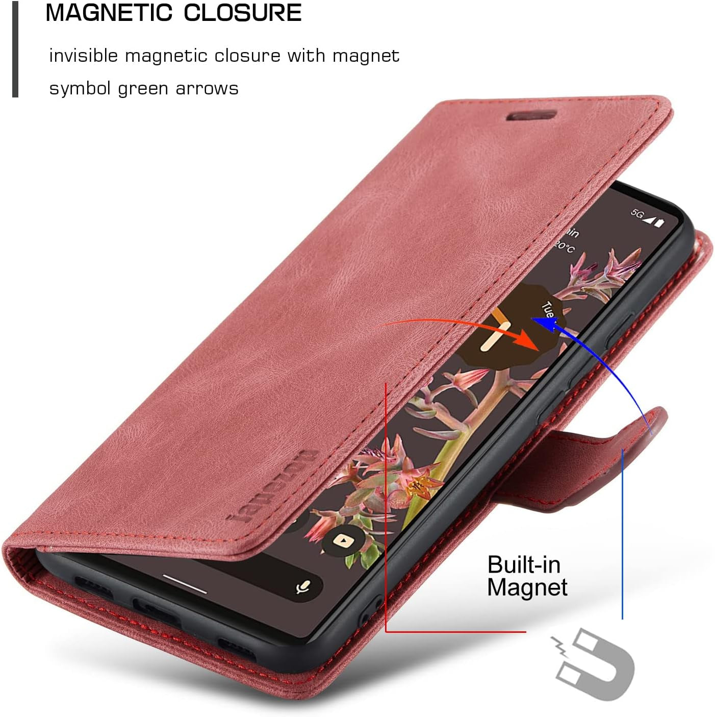 Google Pixel 6 5G Case,Google Pixel 6 5G Wallet Case with [RFID Blocking] Card Holder Kickstand Magnetic,Leather Flip Case for Google Pixel 6 5G 6.4 Inch (Wine Red)  japezop   