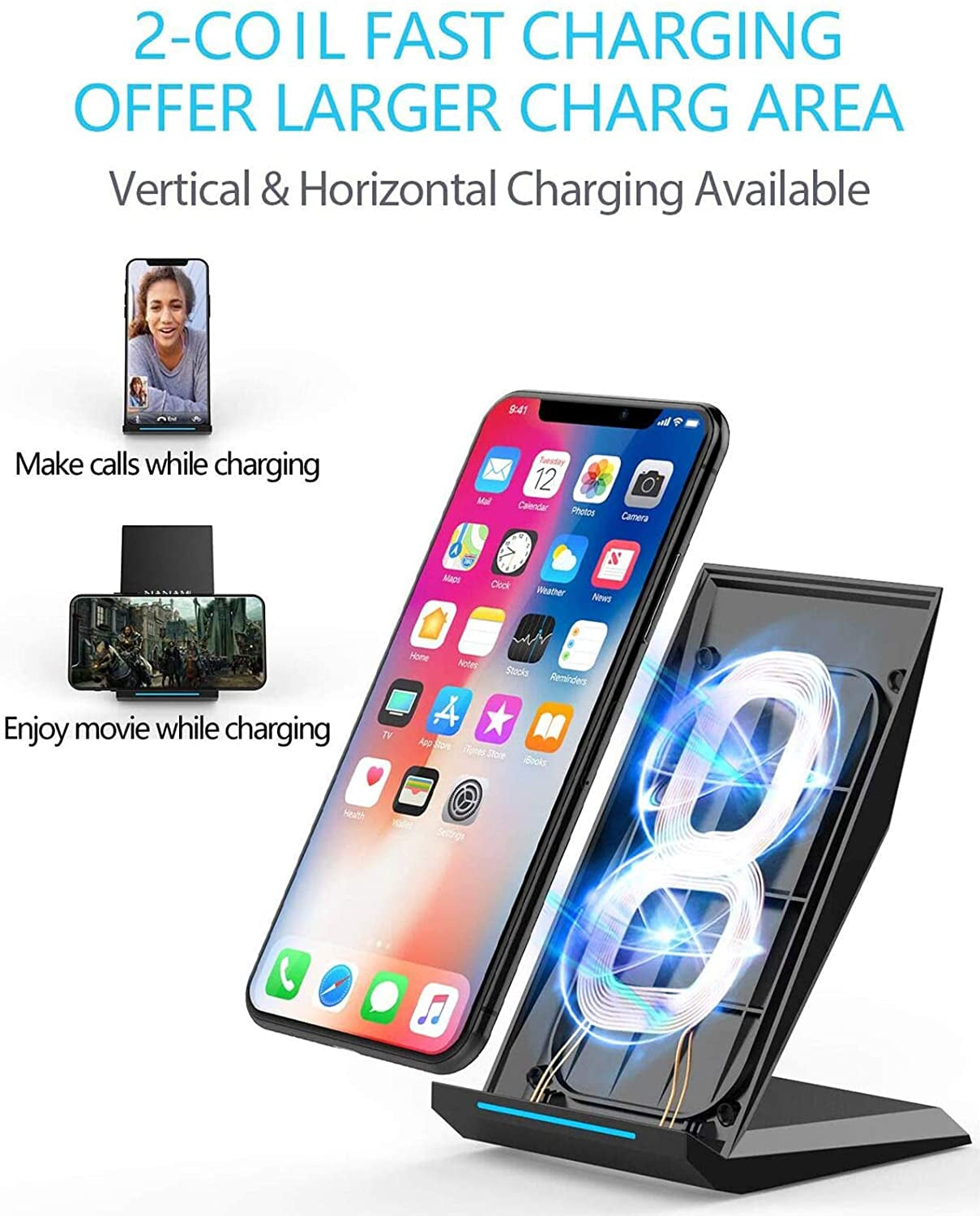 NANAMI Fast Wireless Charger with USB Phone Charger, Qi Certified Charging Stand with QC3.0 Adapter 7.5W Compatible Iphone 14/13/12/SE 2020/11/XS,10W for Samsung Galaxy S23/S22/S21/S20/S10/Note 20/10  NANAMI   