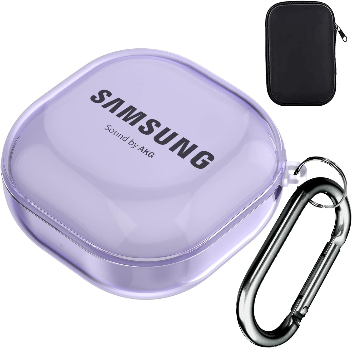 AIIKO Compatible Galaxy Buds 2 Pro Case 2022/Galaxy Buds 2/Pro Case 2021 /Galaxy Buds Live Case 2020 Clear Soft TPU Shockproof Case Protective Cover for Samsung Earbuds with Keychain - Clear Black  AIIKO Clear Purple m 