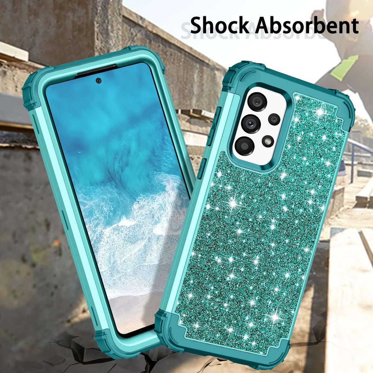 LONTECT for Galaxy A53 5G Case Glitter Sparkly Bling Shockproof Heavy Duty Hybrid Sturdy High Impact Protective Cover Case for Samsung Galaxy A53 5G 2022, Dark Blue/Green  Lontect   