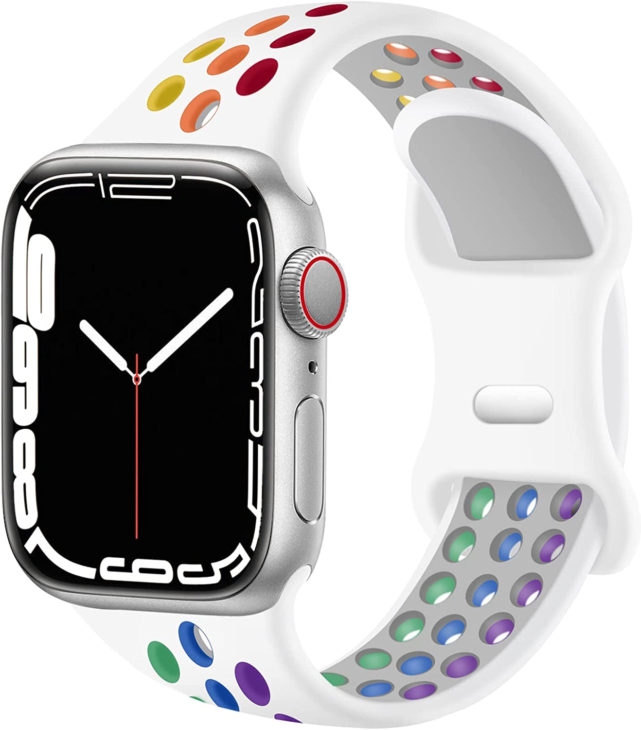 SVISVIPA Sport Bands Compatible for Apple Watch Bands 49Mm 45Mm 44Mm 42Mm 41Mm 40Mm 38Mm,Breathable Soft Silicone Sport Women Men Replacement Strap Compatible with Iwatch Ultra & SE & Series 8/7/6/5/4/3/2/1  SVISVIPA White Rainbow 42mm/44mm/45mm/49mm 