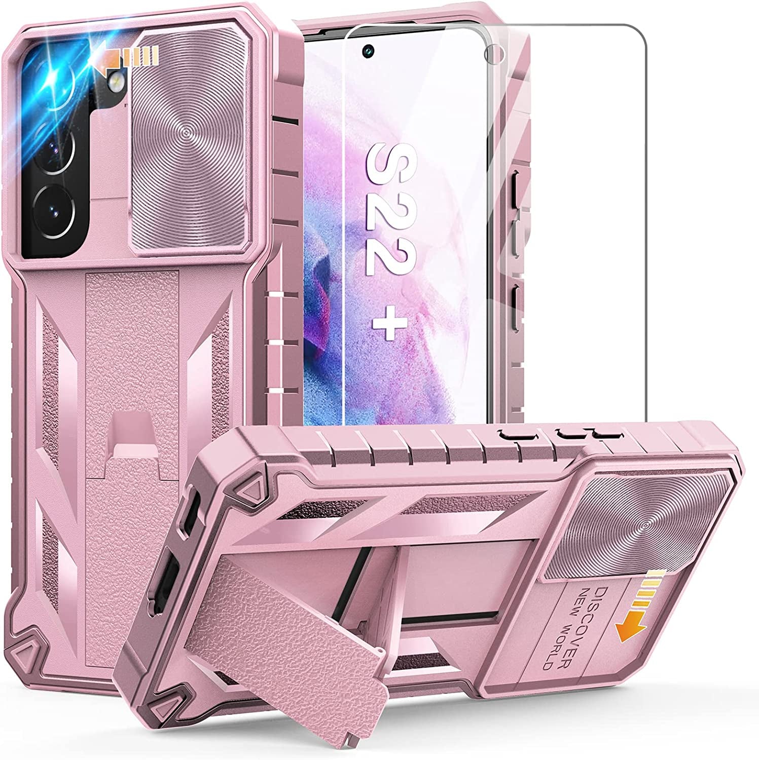 WTYOO for Samsung Galaxy S22 plus Case: Military Grade Drop Proof Protective Rugged TPU Matte Shell | Shockproof Durable Protection Tough Cell Phone Cover with Built-In Kickstand  WTYOO Light Pink  