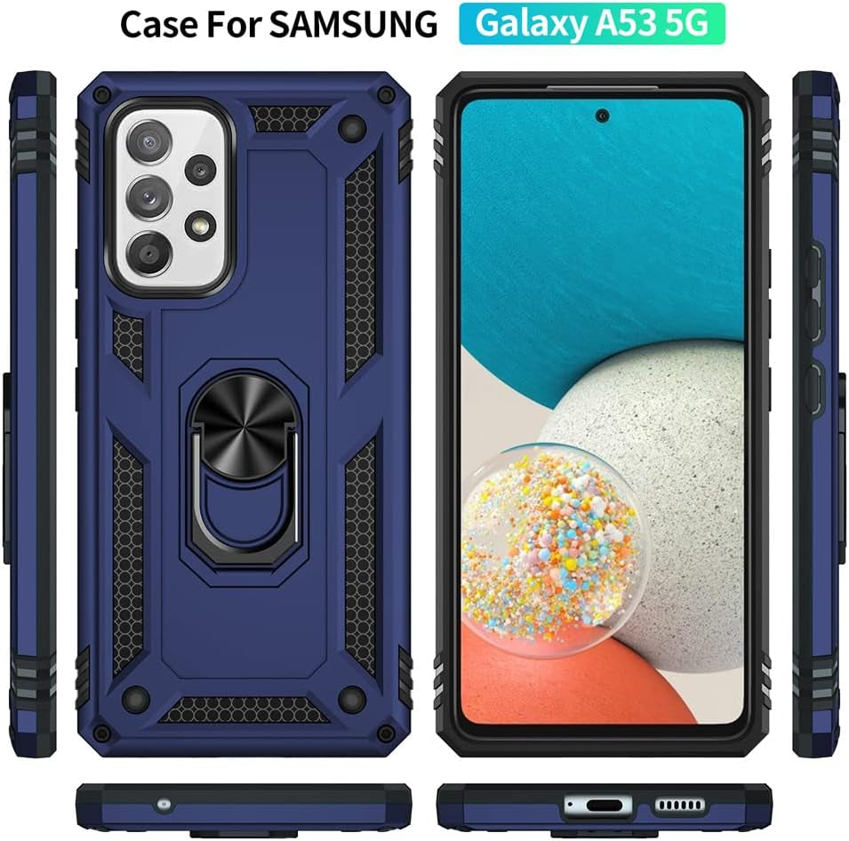 Androgate for Galaxy A53 5G Case, Samsung A53 5G Case with HD Screen Protector, Military-Grade Ring Holder Kickstand Car Mount 15Ft Drop Tested Shockproof Cover Phone Case for Galaxy A53 5G, Blue  E&M Tek   
