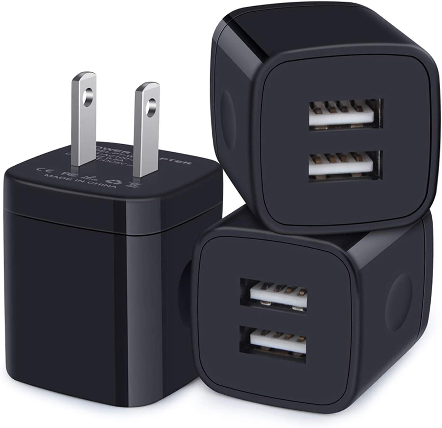 Charger Block, USB Wall Charger, Double USB Fast Charging Cube Block Charger Box, 2.1A Phone Charger Power Adapter 3 Pack for Iphone 14 13 12 11 Pro Max XS XR X 8 7 6S Samsung Galaxy S23 A14 Note 20  Shenzhen Putuo Technology Co.,Ltd Black  