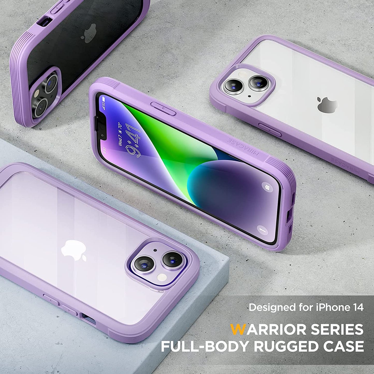 Miracase Glass Series Designed for Iphone 14 Case 6.1 Inch, 2023 Upgrade Full-Body Clear Bumper Case with Built-In 9H Tempered Glass Screen Protector and Camera Lens Protector,Purple  Miracase   