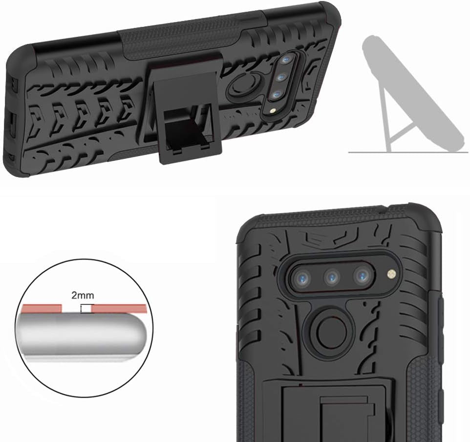 Asuwish Phone Case for LG V40 Thinq with Tempered Glass Screen Protector and Slim Stand Hybrid Heavy Duty Rugged Protective Cell Cover LGV40 Storm V 40 Thin Q V40Thinq LG40 40V 40Thinq Women Black  Asuwish   