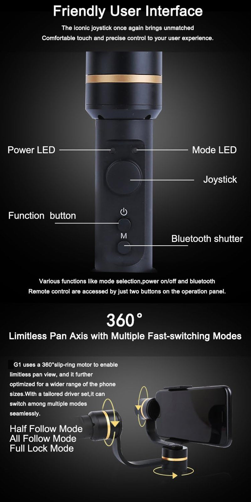 Blueti 3-Axis Handheld Cell Phone Gimbal Stabilizer Ios/Android Compatible  blueti   