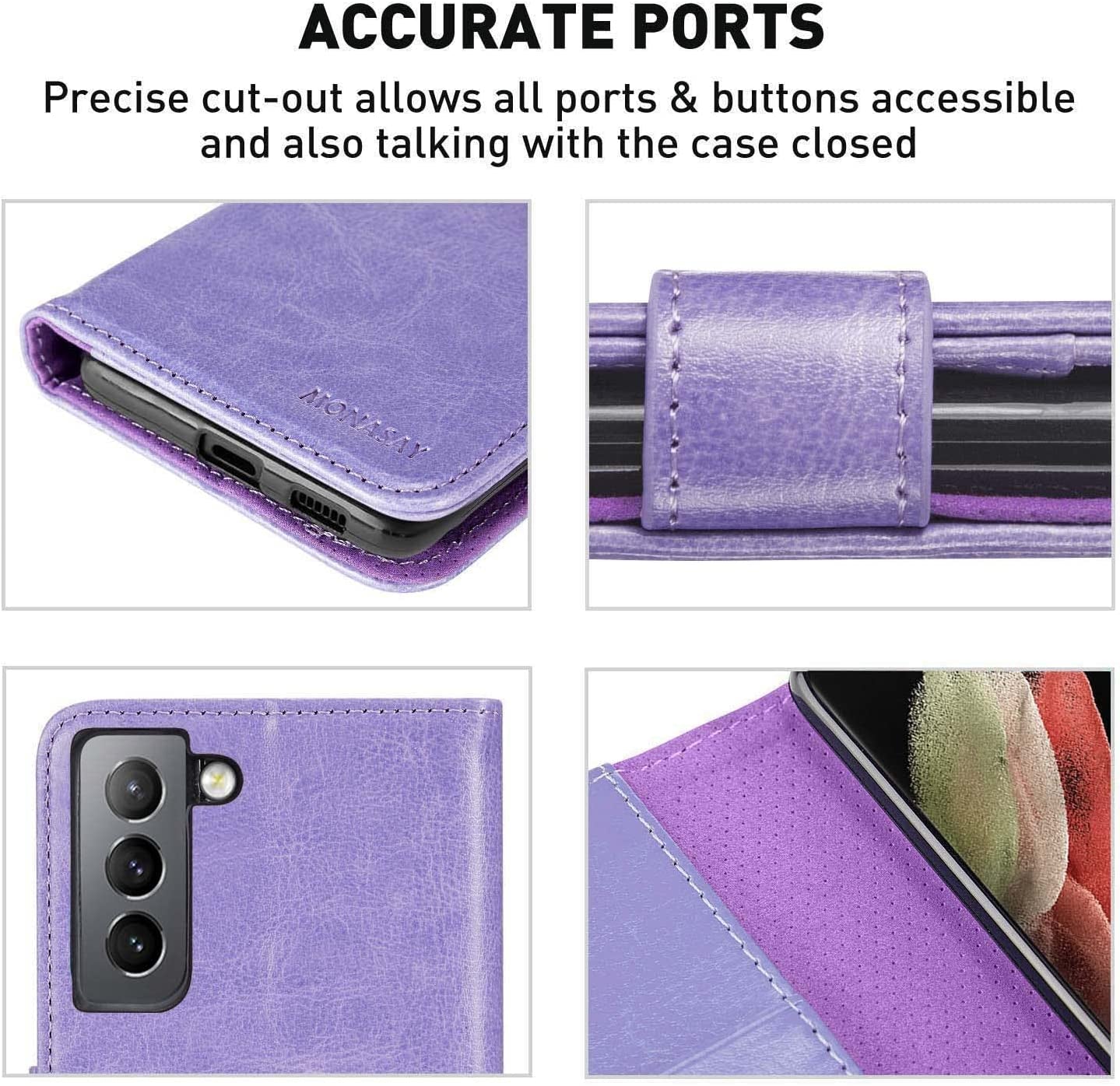 MONASAY Wallet Case for Galaxy S21+Plus 5G, 6.7 Inch [Screen Protector Included][Rfid Blocking] Flip Folio Leather Cell Phone Cover with Credit Card Holder, Lavenders  MONASAY   