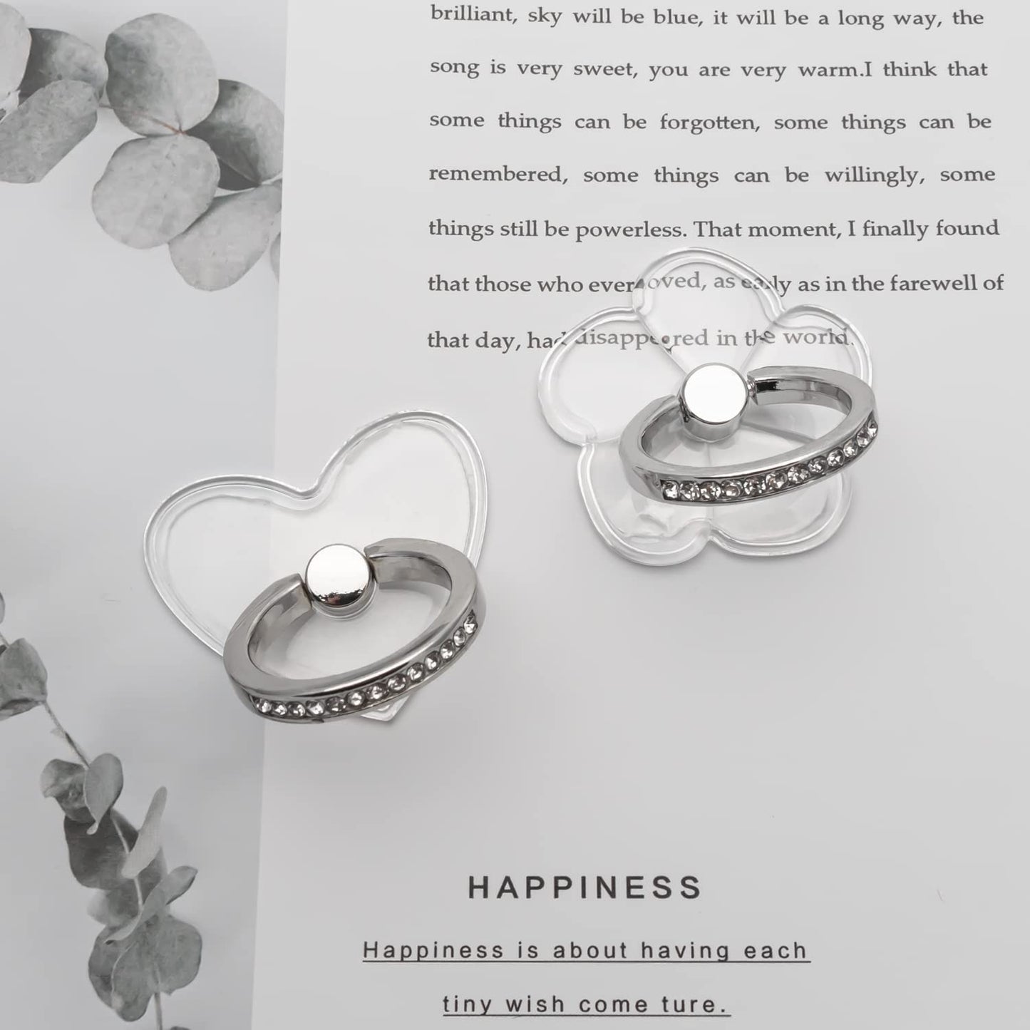 WOGROO Cell Phone Ring Holder Stand Compatible All Mobile Phones or Phone Cases, Transparent Phone Ring Holder Finger Kickstand 360°Degree Rotation Clear Phone Ring Grip, 2 Silver  WOGROO   