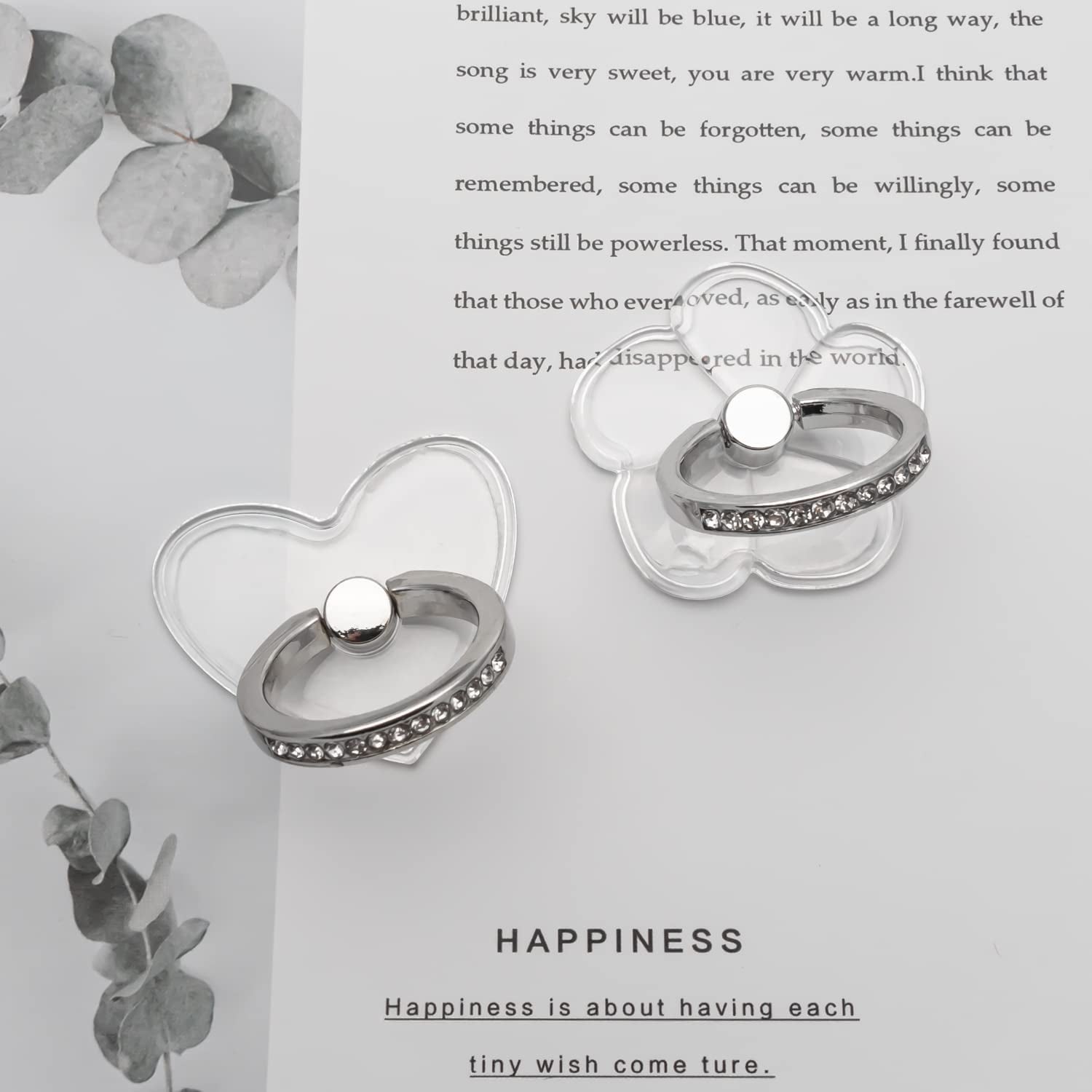 WOGROO Cell Phone Ring Holder Stand Compatible All Mobile Phones or Phone Cases, Transparent Phone Ring Holder Finger Kickstand 360°Degree Rotation Clear Phone Ring Grip, 2 Silver  WOGROO   