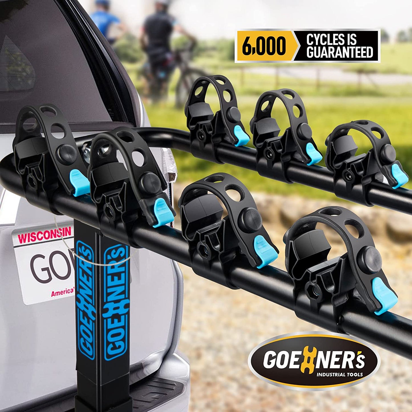 4 Bike Rack Hitch Mount(180 Lbs Capacity), Bike Hitch Hanging Rack and Carrier for Car, SUV and Truck with 2” Receiver, High Strength Double Arms, Anti-Rattle System  GOEHNER's   