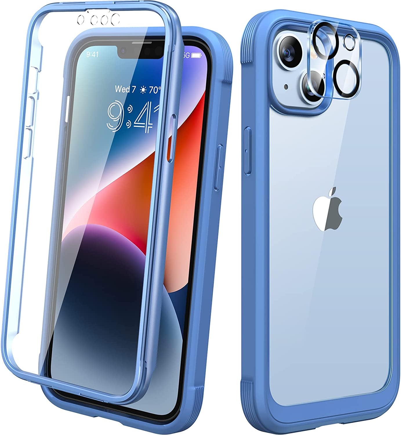 Diaclara Designed for Iphone 14 Case, Full Body Rugged Case with Built-In Touch Sensitive Anti-Scratch Screen Protector, with Camera Lens Protector for Iphone 14 6.1" (Blue and Clear)  Diaclara Elegant Blue  