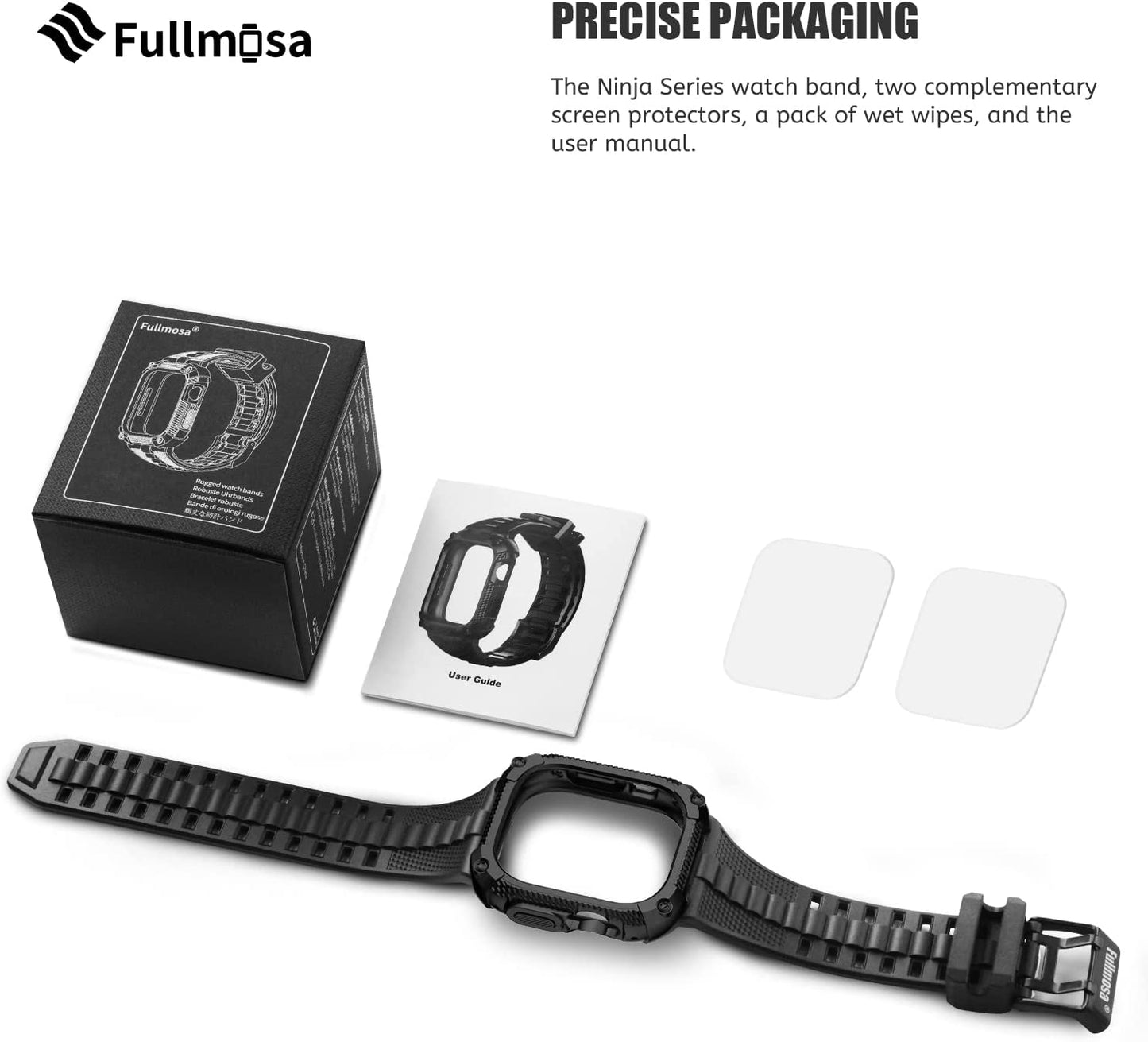 Fullmosa Watch Band Compatible Rugged Apple Watch Band Ultra 49Mm with Bumper Case & Screen Protector for Men Women, Black  Fullmosa   