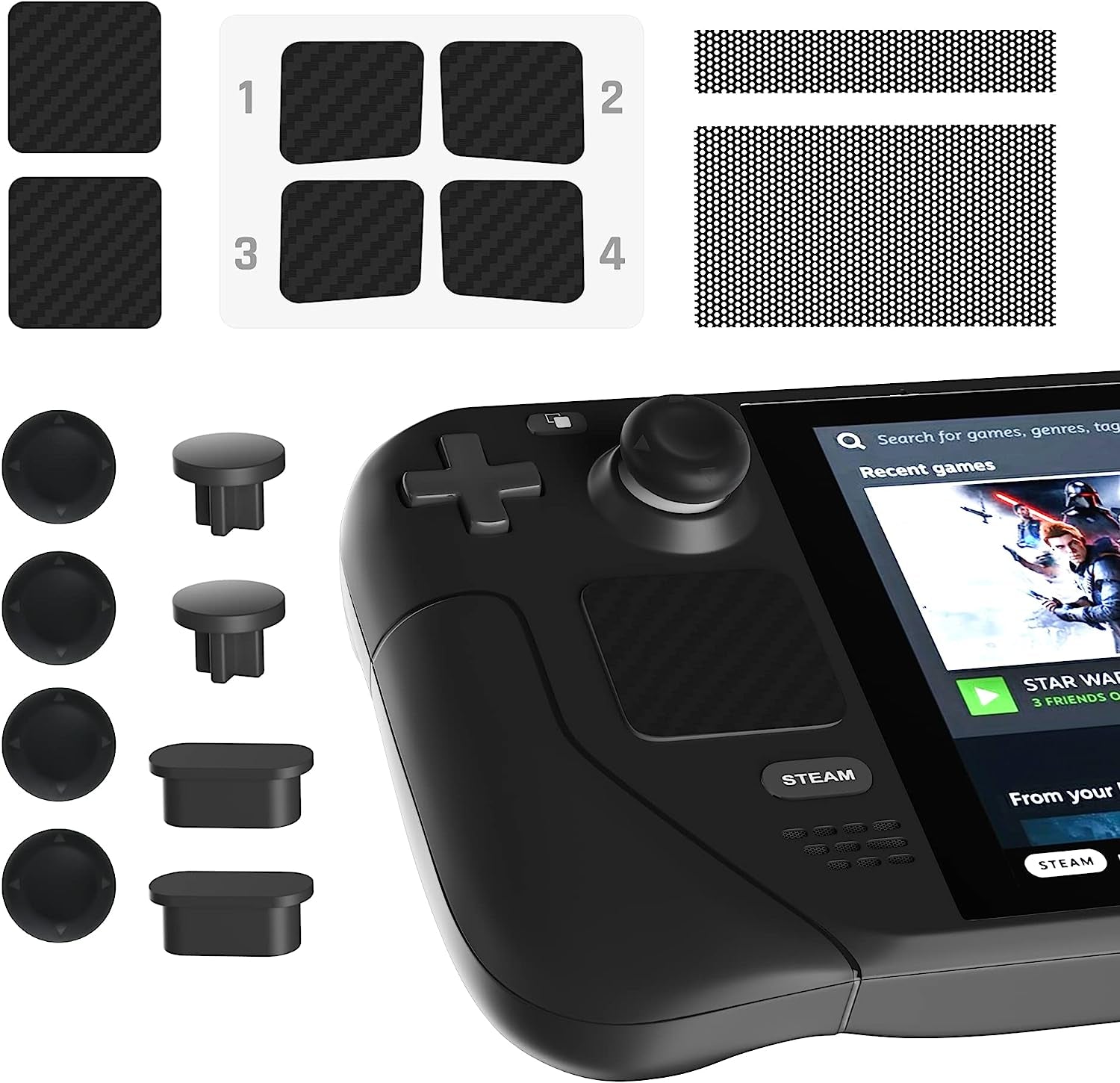 GLDRAM 16 in 1 Protective Dust-Proof Kit for Steam Deck, Dust Filter Cover, Dust Plug, Touch Pad Sticker, Button Protection Sticker, Rocker Cap  GLDRAM   