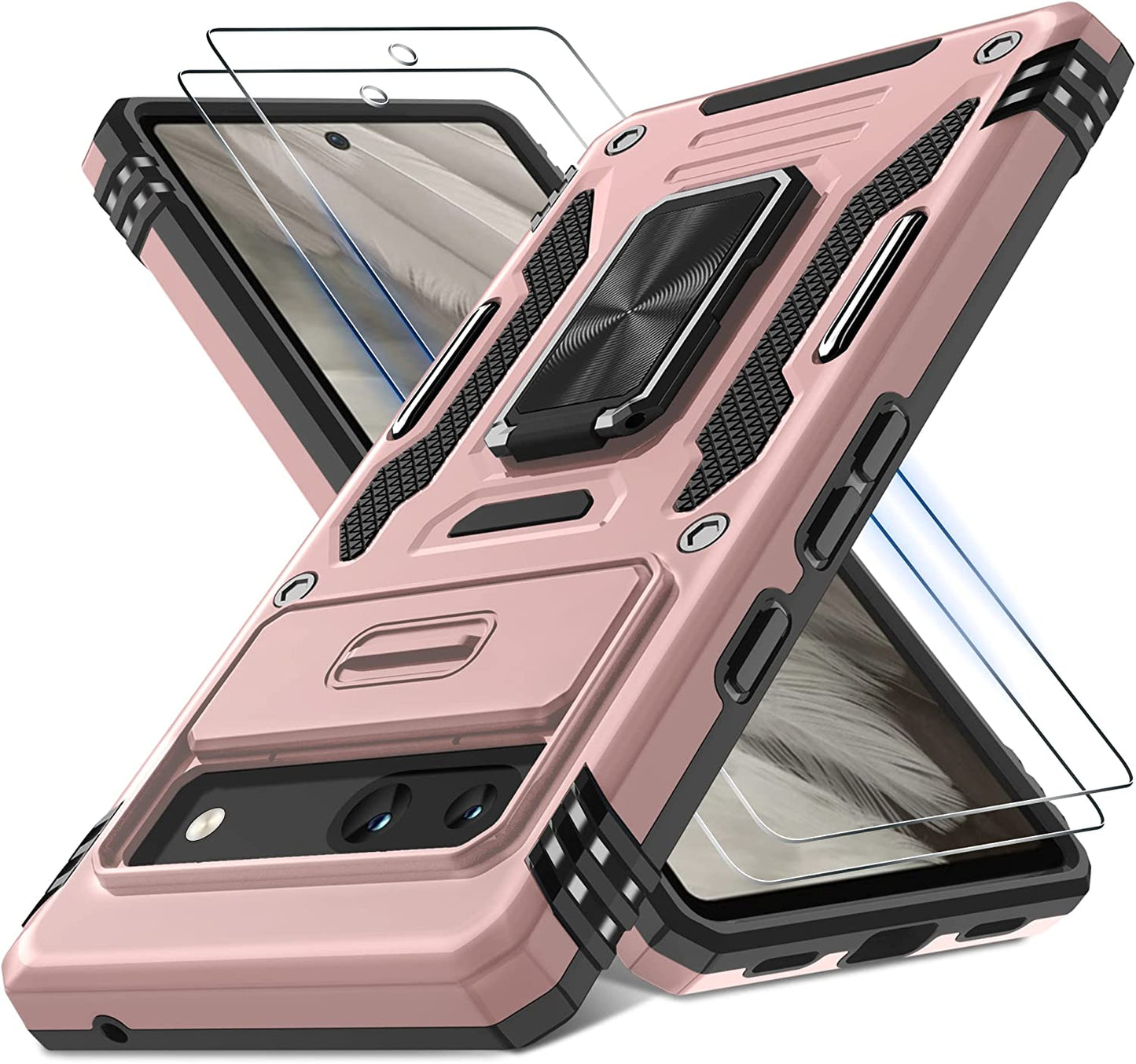 DEERLAMN for Google Pixel 8 Case with Slide Camera Cover+Screen Protector (1 Pack), Rotated Ring Kickstand Military Grade Shockproof Heavy Duty Protective Cover -Navy Blue  DEERLAMN Rose Gold Google Pixel 7A 