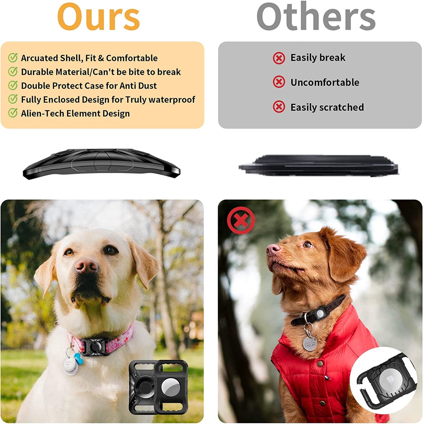 [2Pack] Waterproof Airtag Dog Collar Holder, Wear-Resistant Anti-Scratch Protective Airtag Holder Case Compatible with Pet Collar GPS Pet Trackers for Dogs Big Cats Backpack Strap Etc  Yootte   
