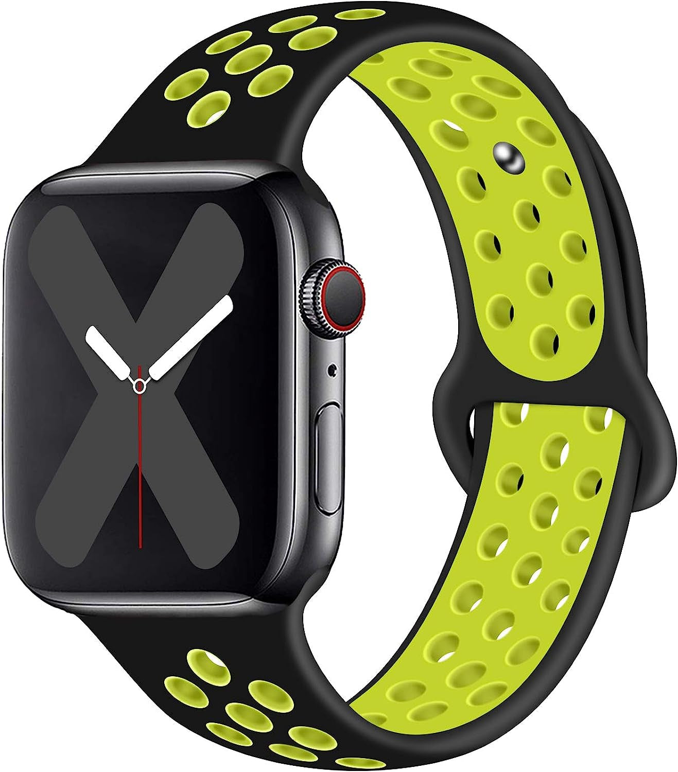 Saucyi Compatible with Apple Watch Band 41Mm 40Mm 38Mm 49Mm 45Mm 44Mm 42Mm,Soft Silicone Sport Band Replacement Strap with Classic Clasp for Iwatch Series 8 7 6 5 4 3 2 1 SE  Saucyi Z-Black/Yellow 38mm/40mm/41mm S/M 