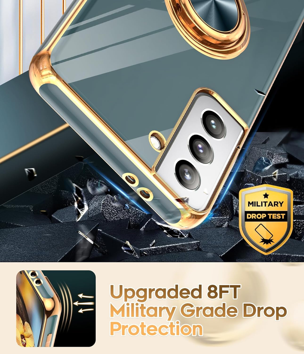 Leyi for Samsung Galaxy S21 plus Case 360° Rotatable Ring Holder Magnetic Kickstand, Plating Rose Gold Edge Protective Case, Grey  LeYi   